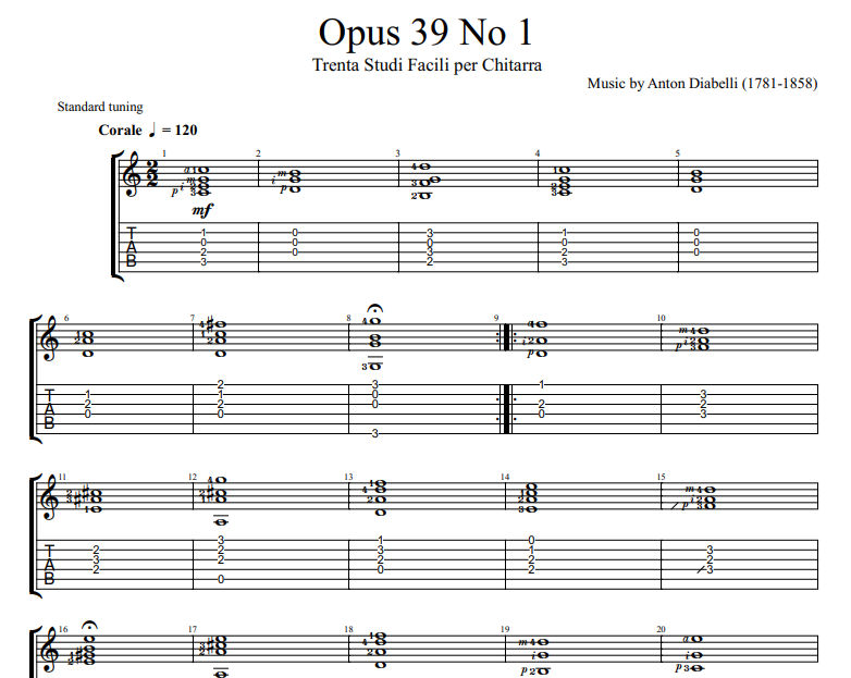 Anton Diabelli - Opus 39 No 1 sheet music for guitar tab